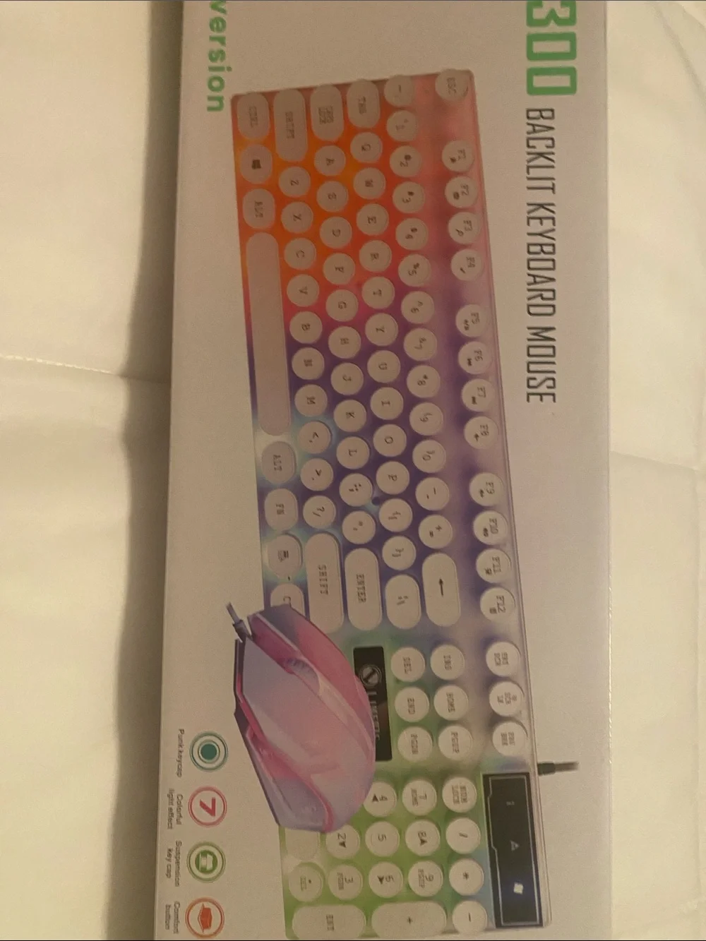 Pastel Rainbow Backlit Keyboard and Pink Mouse